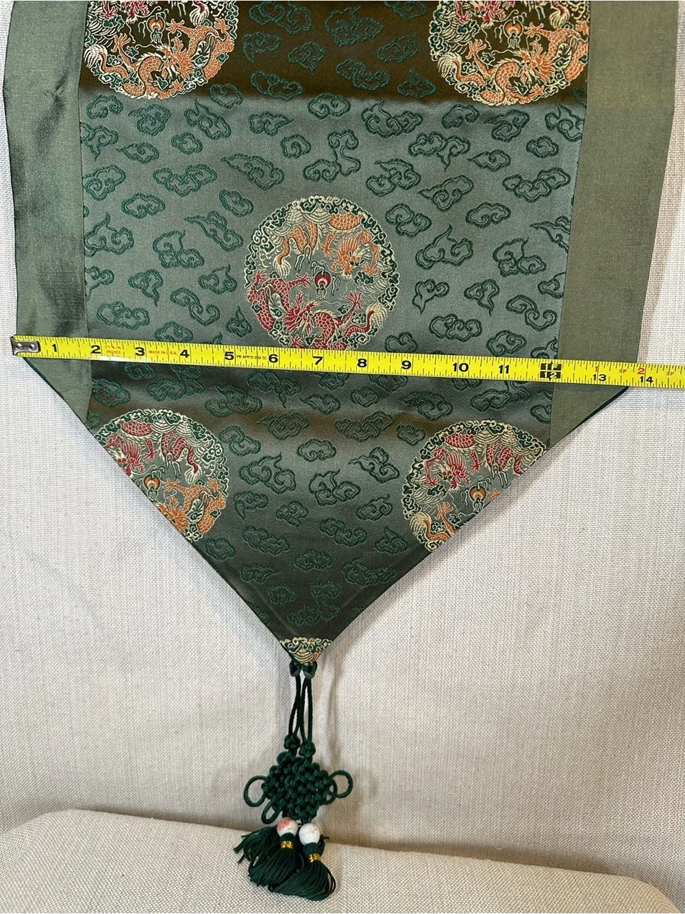 VINTAGE Silk Brocade Table Runner Sage Green & Gold NEW
